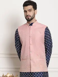 SOJANYA Mandarin Collar Woven Design Jacquard Nehru Jackets