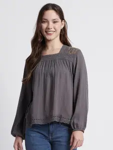 Beverly Hills Polo Club Square Neck Embroidered Top