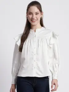 Beverly Hills Polo Club Mandarin Collar Ruffle Shirt Style Top