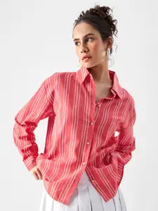The Souled Store Relaxed Oversized Striped Pure Cotton Casual Shirt