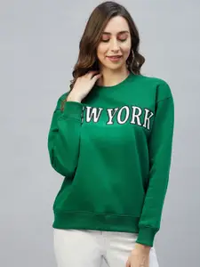 DELAN Typography Printed Fleece Pullover Sweatshirt
