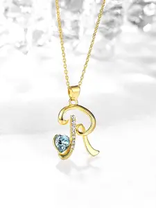 Yellow Chimes Yellow Chimes Crystals from Swarovski Collection  22K Gold Plated R-Shaped Pendant with Chain