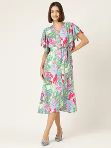 MISRI Floral Print Flared Sleeve A-Line Midi Dress