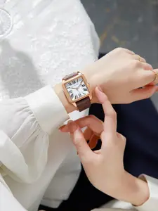 GIORDANO Women Dial & Leather Textured Straps Analogue Watch GZ-60080-02