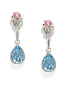 Yellow Chimes Crystals from Swarovski Collection Silver-Toned & Blue Floral Drop Earrings