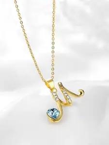 Yellow Chimes Crystals from Swarovski Collection22K Gold Plated M-Shaped Pendant with Chain