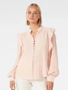 Forever New Schiffli Mandarin Collar Lace Shirt Style Top