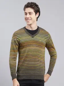Monte Carlo Striped Cable Knit Wool Pullover