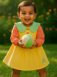 MeeMee Girls Colourblocked Peter Pan Collar A-Line Dress