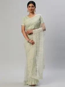 kasee Floral Embroidered Sequinned Net Saree