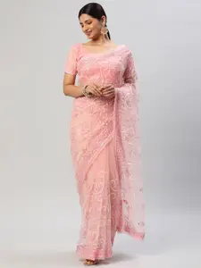 kasee Floral Embroidered Sequinned Net Saree