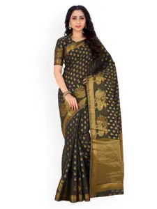 MIMOSA Charcoal & Gold-Toned Art Silk Embellished Kanjeevaram Saree