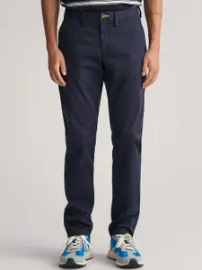 GANT Men Slim Fit Mid-Rise Pure Cotton Trousers