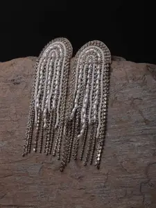 XPNSV Stone-Studded And Beaded Contemporary Tasselled Drop Earrings