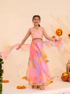 pspeaches Girls Embroidered Thread Work Ready to Wear Lehenga & Blouse With Dupatta