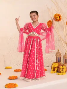 pspeaches Girls Embroidered Thread Work Ready to Wear Lehenga & Blouse With Dupatta