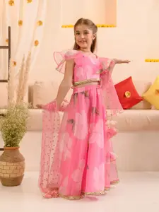 pspeaches Girls Printed Ready to Wear Lehenga & Blouse With Dupatta