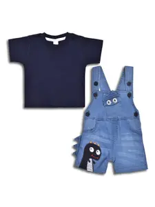 Wish Karo Infants Boys Applique Detail Denim Dungaree With Cotton T-shirt