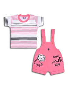 Wish Karo Infant Boys Graphic Printed Straight Leg Fit Dungaree With Cotton T-Shirt