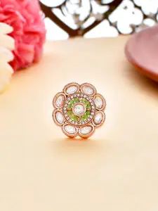 Voylla Rose Gold-plated Kundan-studded & Beaded Adjustable Finger Ring