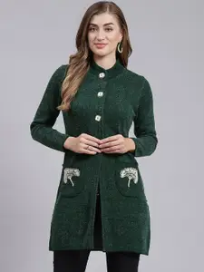 Monte Carlo Printed Stand-Collar Longline Cardigan Sweater
