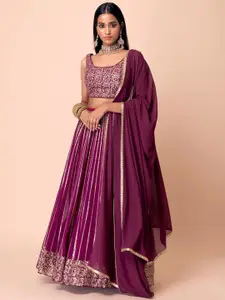 FABPIXEL Embroidered Sequinned Semi-Stitched Lehenga & Unstitched Blouse With Dupatta