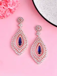 Voylla Rose Gold Plated Cubic Zirconia Studded Drop Earrings