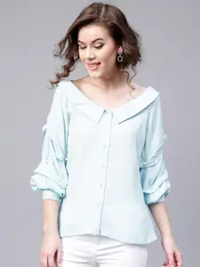 SASSAFRAS Women Blue Solid Shirt Style Top
