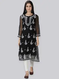 Seva Chikan Ethnic Motifs Embroidered Chikankari Kurta With Slip