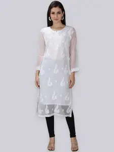 Seva Chikan Ethnic Motifs Embroidered Georgette Kurta With Slip