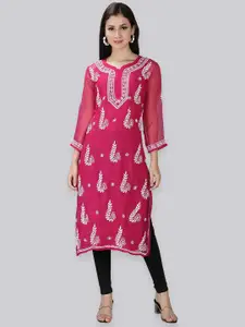 Seva Chikan Ethnic Motifs Embroidered Georgette Kurta With Slip