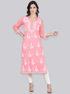 Seva Chikan Ethnic Motifs Embroidered Chikankari Kurta With Slip