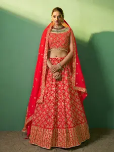 Fusionic Embroidered Sequinned Semi-Stitched Lehenga & Unstitched Blouse With Dupatta