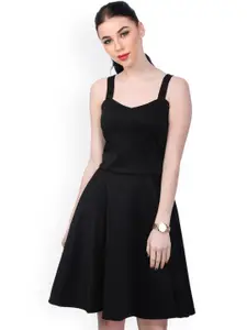 SCORPIUS Women Black Solid Fit and Flare Dress