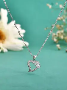 Voylla Silver-Plated Cubic Zirconia Studded Heart Shaped Pendant