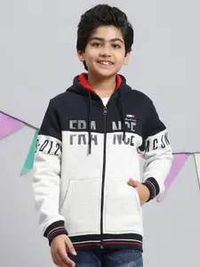 Monte Carlo Boys Colourblocked Cotton Hooded Front-Open Sweatshirt