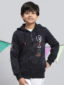Monte Carlo Boys Graphic Printed Hooded Front-Open Sweatshirt
