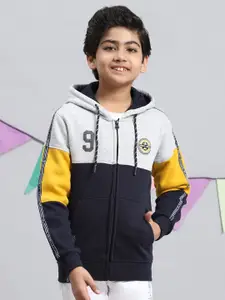 Monte Carlo Boys Colourblocked Cotton Hooded Front-Open Sweatshirt