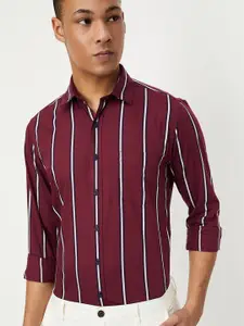 max Vertical Striped Spread Collar Pure Cotton Casual Shirt