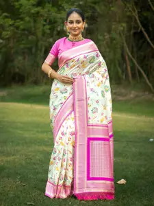 VISHNU WEAVES Floral Design Zari Silk Blend Banarasi Saree