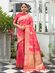 VISHNU WEAVES Floral Woven Design Zari Silk Blend Banarasi Saree