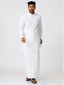 Ramraj Mandarin Collar Long Sleeves Pure Cotton Kurta With Veshti