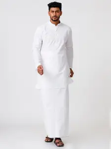 Ramraj Mandarin Collar Long Sleeves Pure Cotton Kurta With Veshti