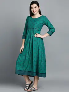 True Shape Ethnic Motifs Printed Maternity Fit and Flare Midi Dress with Nursing Zips