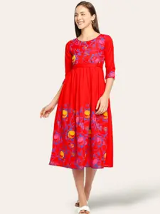 True Shape Floral Printed Maternity Fit and Flare Midi Dress
