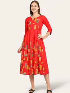 True Shape Abstract Printed Maternity Fit and Flare Midi Dress