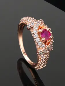Estele Rose Gold-plated CZ-Studded Finger Ring