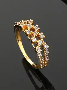 Estele Gold Plated CZ Studded Finger Ring