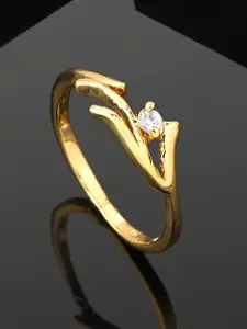 Estele Gold Plated Cubic Zirconia Studded Finger Ring
