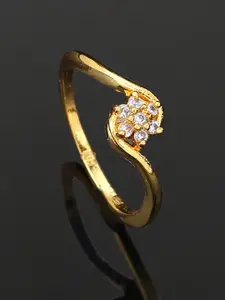 Estele Gold Plated CZ Studded Finger Ring